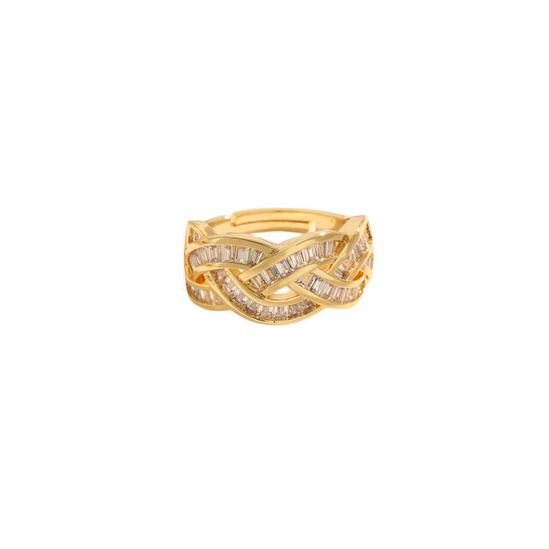 Twist Square Diamond Cross Hollow Ring
