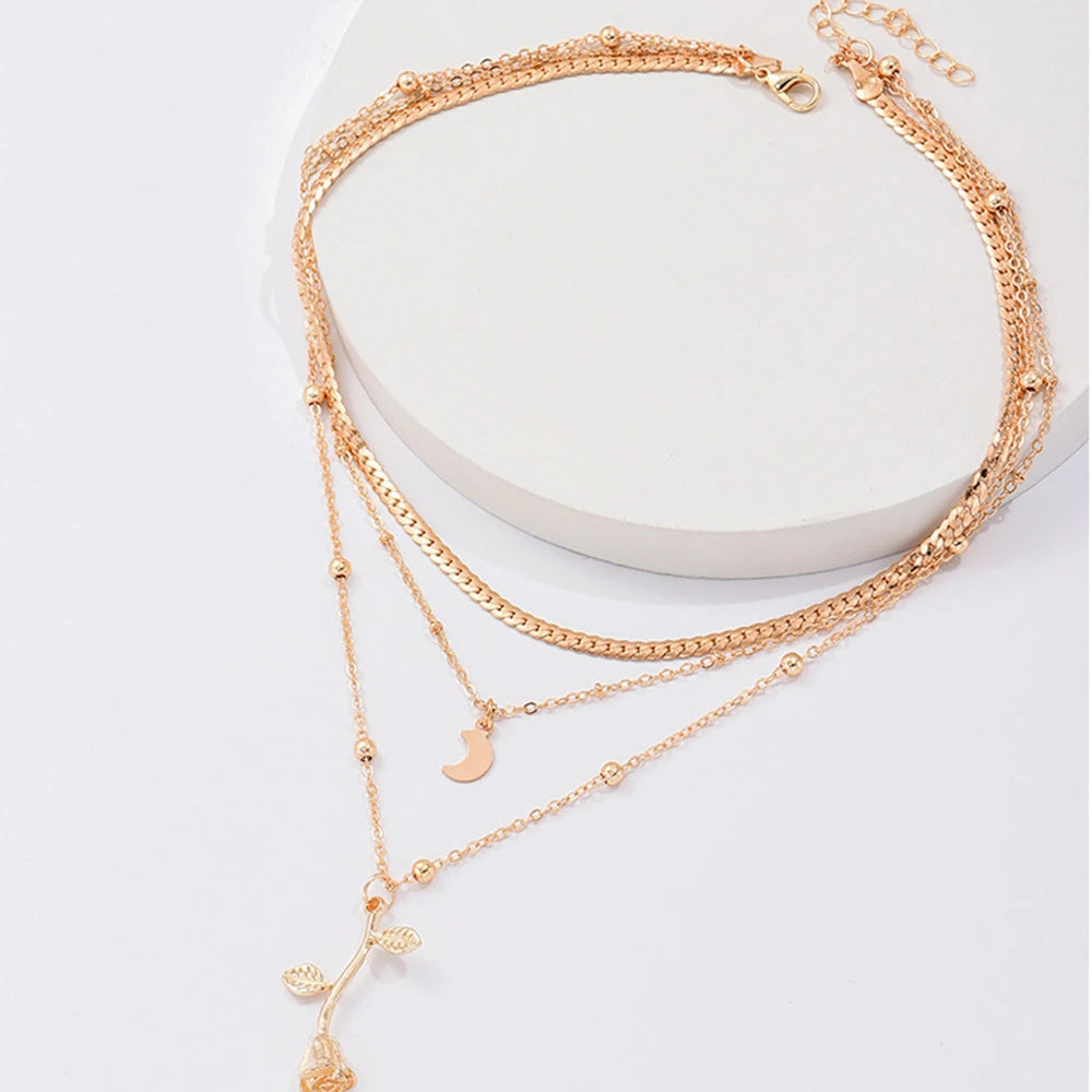 Bohemia Multilayer Moon Gold Color Necklaces