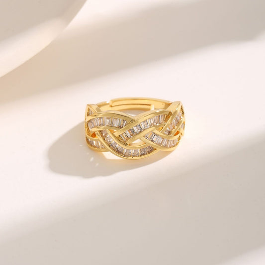 Twist Square Diamond Cross Hollow Ring