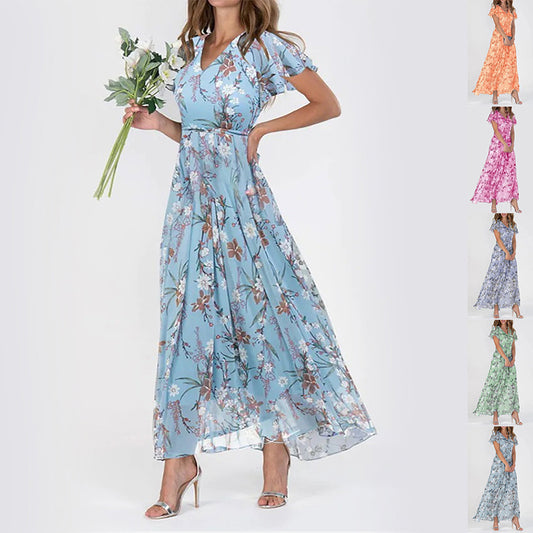 Flowers Print Short Sleeve Dress